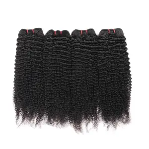Afro Kinky Curly Human Hair Bundles 4 Bundles per Lot Deep Curly Brazilian Virgin Remy Hair Wet and Wavy Quick Weave for Women 12-26 Customized Length 100% Unprocessed Natural Black Extensions