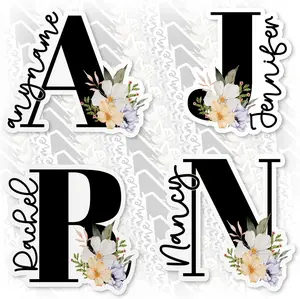Monogram Name Decals, Custom Name Stickers Monogram Name Initial Sticker Flower Floral Waterproof Vinyl Decal Sticker for Laptop Water Bottle Hardhat Gifts for Her Him Adults C