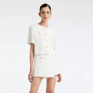 GOELIA White Acetate Blazer And Shorts Two-Piece Suit Clothing Fit Fashionable