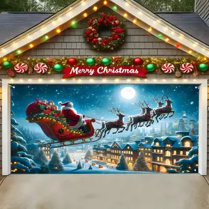 Christmas Themed Garage Door Banner, 1 Count Santa Claus & Reindeer Pattern Garage Door Decoration, Festive & Party Supplies for Home Decor, Party Decorations Banners