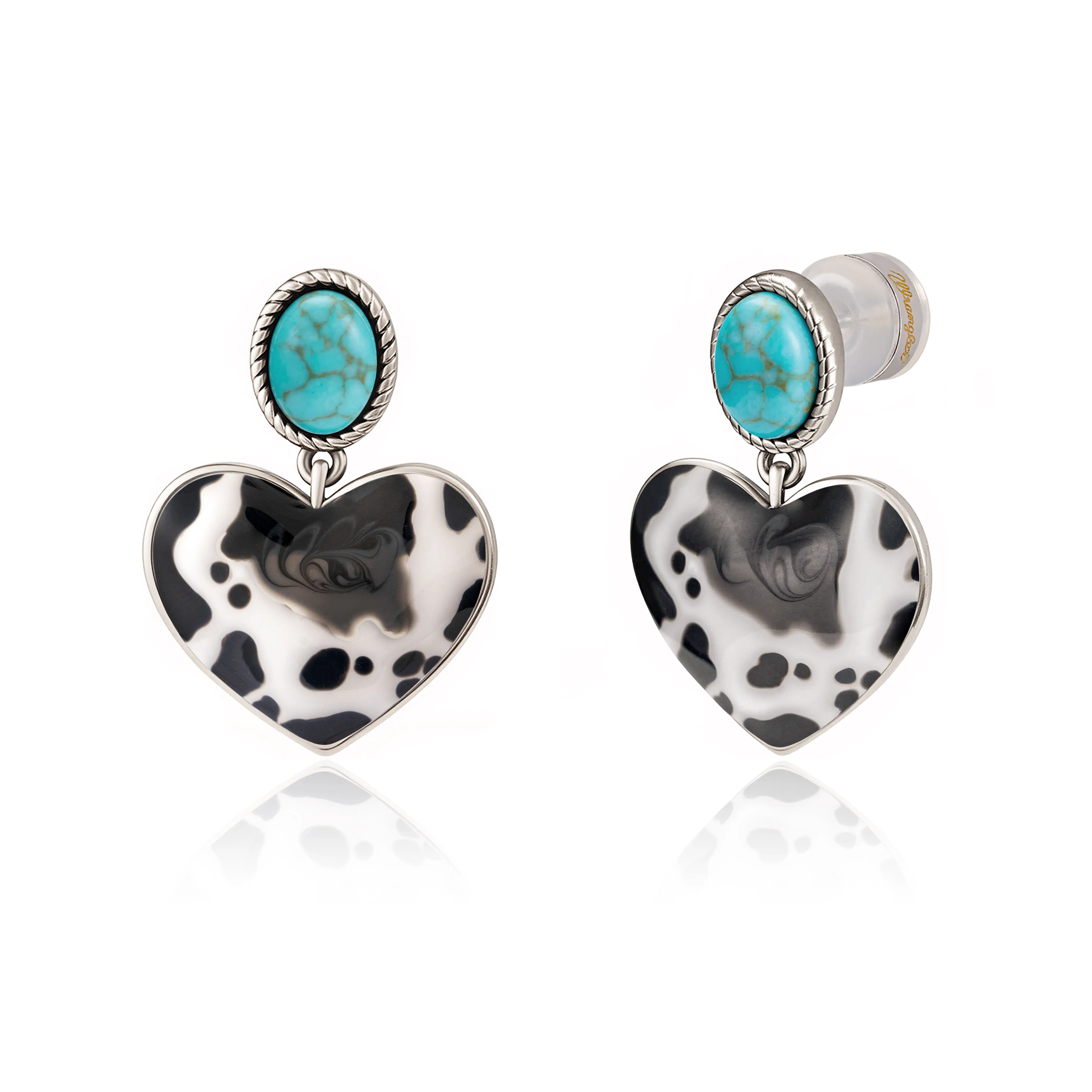 Wrangler Western Heart Drop Dangle Earrings for Women Statement 14k Gold Turquoise Cow Print Cowgirl Trendy Jewelry Valentine's Day Gift