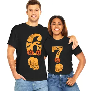 6 7 MATCHING HALLOWEEN COSTUME - Couples Costume - Funny Halloween Costume - 67 Costume - Brainrot - Matching Halloween Costume - Unisex Cotton T-Shirt