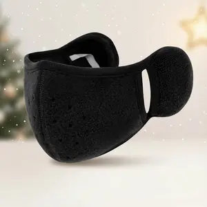 Winter Warm Windproof Half Face Mask with Fluffy Ear Covers, Mouth and Nose Cover for Cold Weather, Thick Breathable Fleece Face Mask with Ear Protection