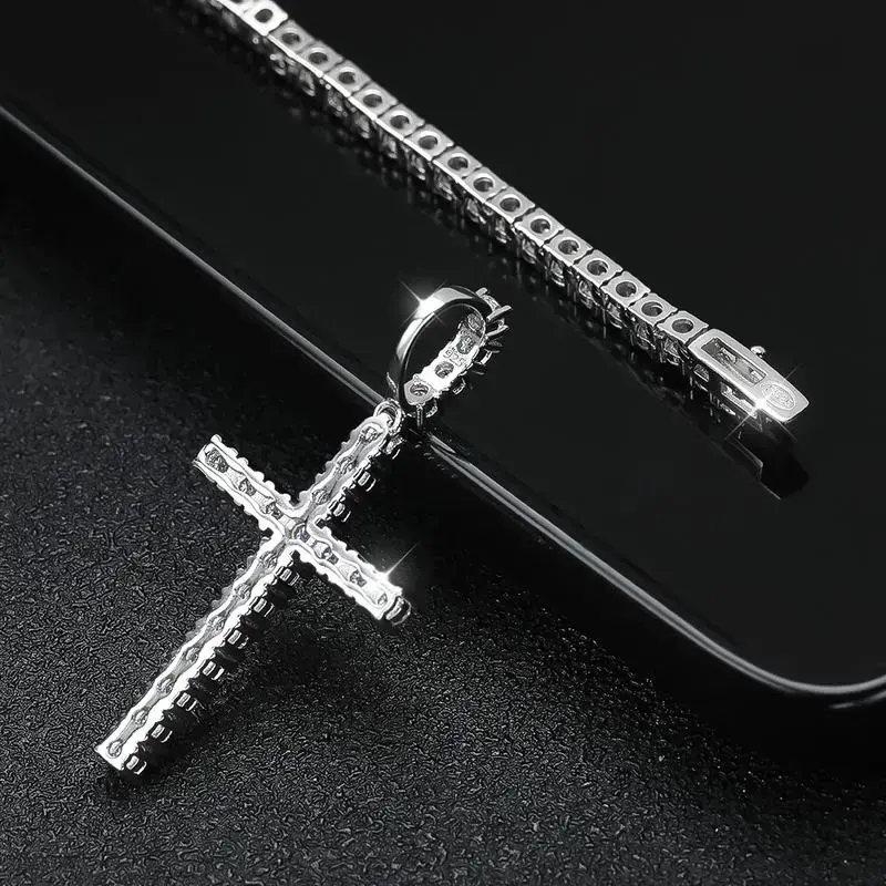 Full Moissanite Tennis Necklace with Pendant r Plated 18k Chain for Man Sparkling HipHop Party Jewely Full Moissanite Tennis Necklace with Pendant r Plated 18k Chain for Man Sparkling HipHop Party Jewely