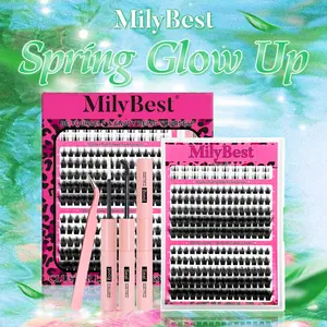 MilyBest Cove Eyelashes ,1 Set Mixed Length Individval Eyelash Extensions Kit,Self Grafting False Eyelashes with Tweezers&Glue&,Prefessional Eye Makeup Accessories for Women