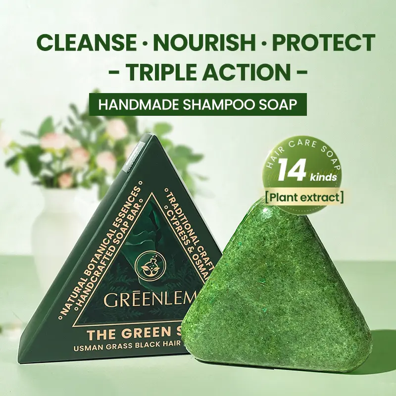Anti-Hair Loss Shampoo Bar — 120g biotin-enriched herbal soap with 14 ingredients (Usma grass, ginseng, tea tree oil). Strengthens roots, cleanses, nourishes, protects, ideal for thinning hair.