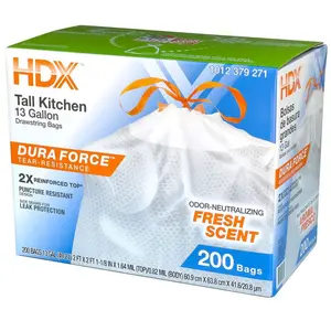13 Gallon Reinforced Top Drawstring Fresh Scented Tall Kitchen Trash Bags with 20% PCR (200-Count)