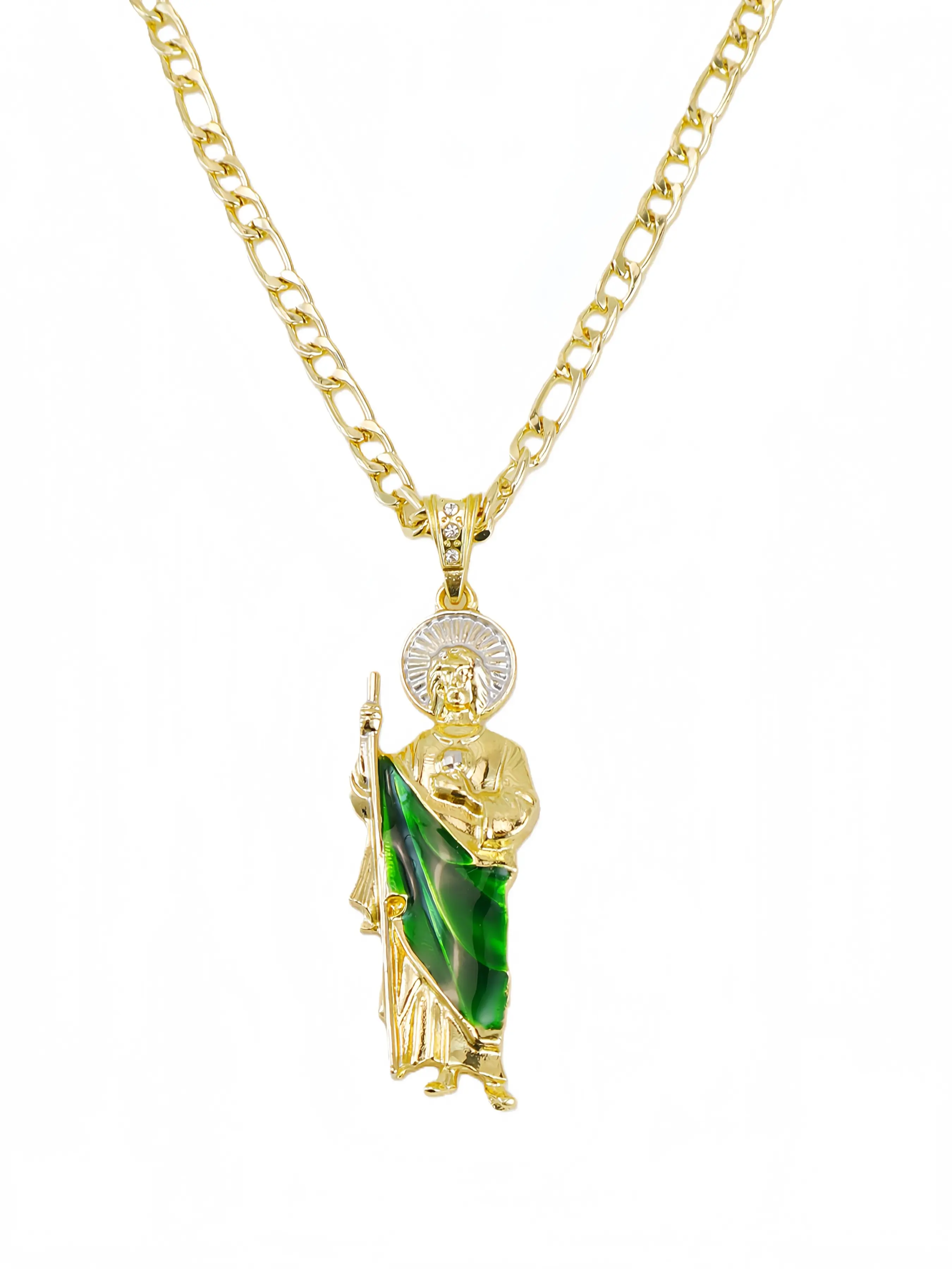 Saint Jude Necklace Diamond 14K Gold Plated Copper Chain San Judas Tadeo Necklace Saint Jude Medal Religious Symbol Daily Accessory Choice Pendant Religious Necklace Chain Necklaces Faith Necklace Necklace Pendant Jewelry