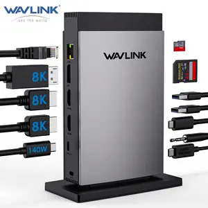 WAVLINK PD3.1 Triple Display USB C Docking Station 140W Power 8K HDMI*2 8K Displayport RJ45 10G USB-C 2 USB 3.0 SD/TF Slot Audio/Mic for M1/M2/M3&Win WL-UMD26