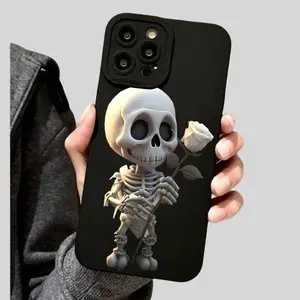 Adorable White Skeleton Black Mobile Phone Case, Suitable for iPhone 16 15 14 13 12 11 XS XR X 8 7 Mini Plus Pro Max SE Series Mobile Phone Cases, Give to Friends, Girlfriend, Boyfriend, Family or Yourself Cover Cellphone