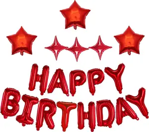 Big Happy Birthday Banner (3D Red) Mylar Foil Happy Birthday Balloons, 22pcs Birthday Party Decorations with 6pcs Extra Shining Star Balloons for Kids Boys Men Adults Ecofriendly Party Supplies