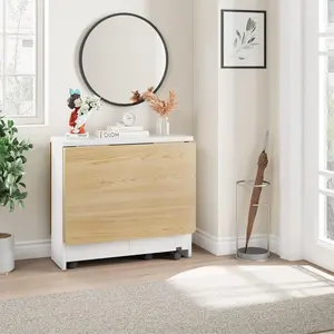 【 table only 】 FoldingTable, Drop Leaf Dining Table with 6 Wheels and 2-Layer Storage Shelf, Space Saving Table for Small Spaces (Dark Walnut, 50.1" D x 31.4" W x 29.5" H)