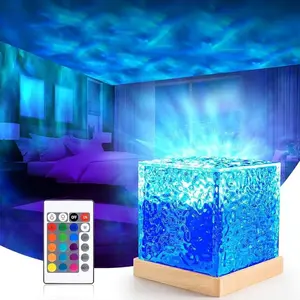 【16-Color Ocean Wave Projector Light with Remote Control】Rechargeable 3D Tesseract Midnight Aura Multifunctional LED Light, Modern Waterfall Design Interior Lighting for Home, Office Decor, Color Changing Lights