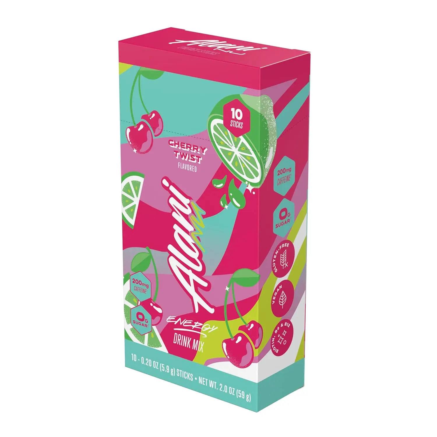 Alani Nu CHERRY TWIST Energy Sticks | Energy Drink Powder | 200mg Caffeine | On-The-Go Drink Mix | Biotin, B Vitamins | Zero Sugar |10 Calories or less per 5.8G Packet | 10 Pack Beverage Beverage Sport Mixed