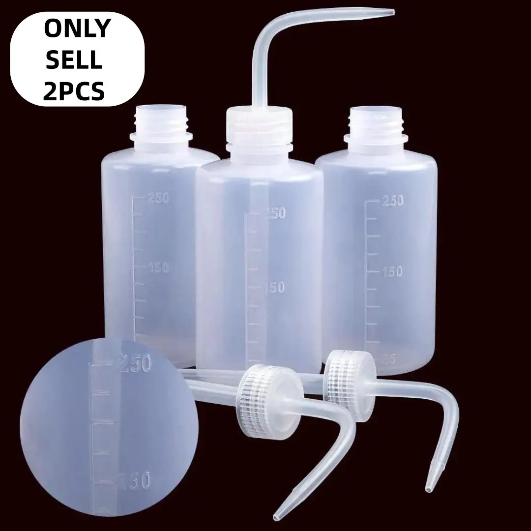 2-Pack Eyelash Cleaning Plastic Storage Bottles with Curved Tip, Refillable Design Spray Containers, 150/250/500ML Capacity, Safe Irrigation Sprayers for Makeup Tools and Tattoos