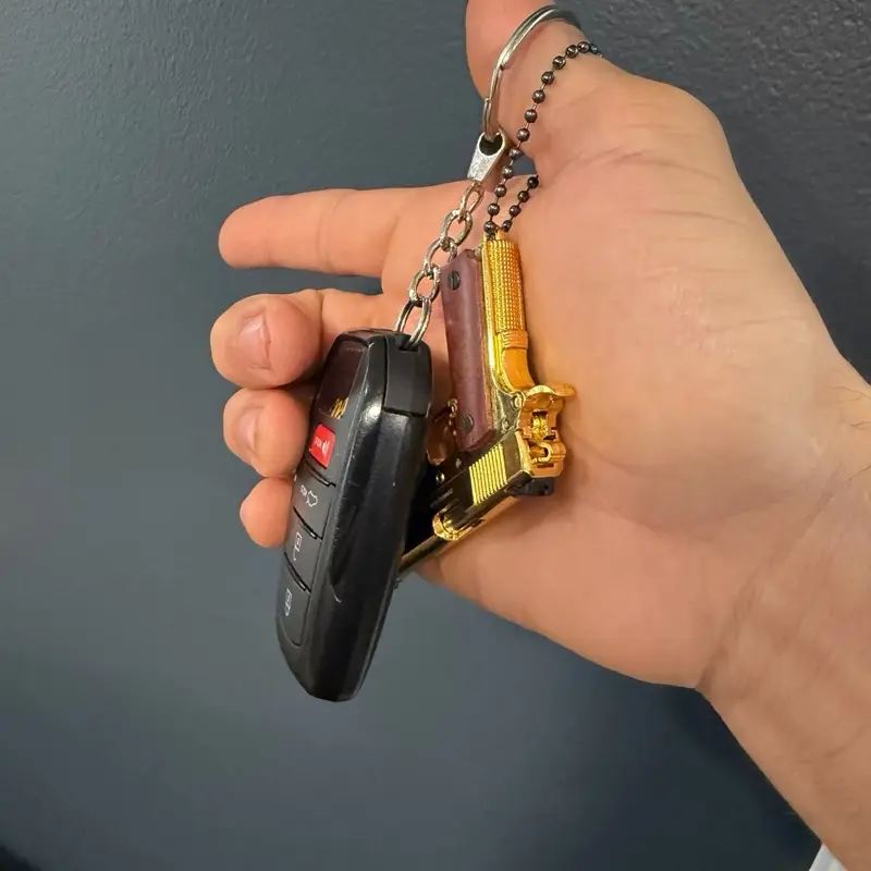Collectible Gold Keychains with Wooden Handles, Keychain Accessories