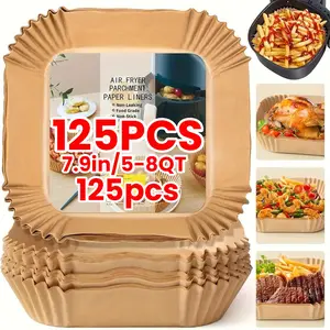 Air Fryer Paper Liners,125Pcs Parchment Paper, Air Fryer Disposable Paper Liner for Microwave, Non-Stick Air Fryer Liners Square Free of Bleach