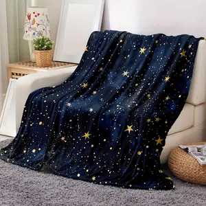 Starry Night Sky Fleece Blanket Dreamy Celestial Print On Ultra Soft Material All Season Comfort For Home Sofa Bed And Outdoor Travel Use Machine Washable Durable Wrap