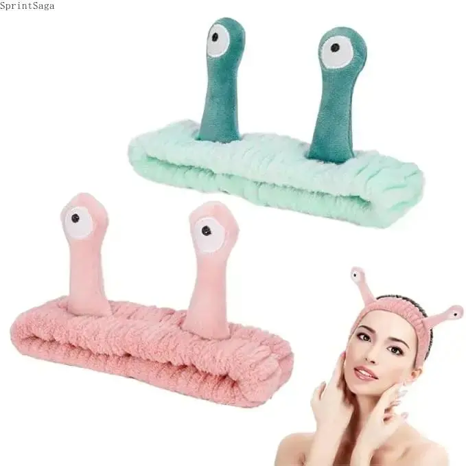 2‑Pack Coral Cute Cartoon Snail Headbands, Soft Microfiber Fleece Elastic Hairbands, Non‑Slip Skincare & Makeup Hair Accessories for Women, Comfy Face Washing Head Wrap, Trendy Daily Spa Accessory for Shower, Facial Routine, Makeup Application and Casual