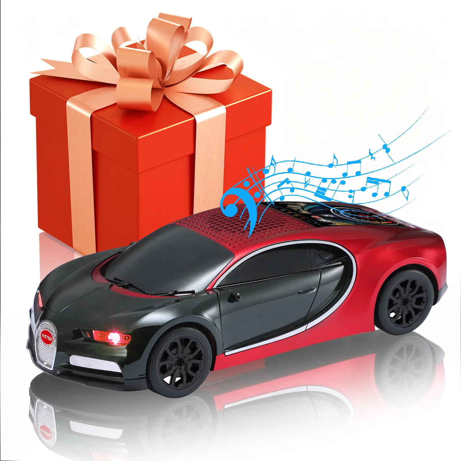 WSTER WS-660 Bugatti Car-Shaped Bluetooth Stereo Speaker - USB Type-C Port, Auxiliary Input, TF Card, Radio, Selfie Function, Portable Wireless Speaker for Father's Day, Birthday Gifts