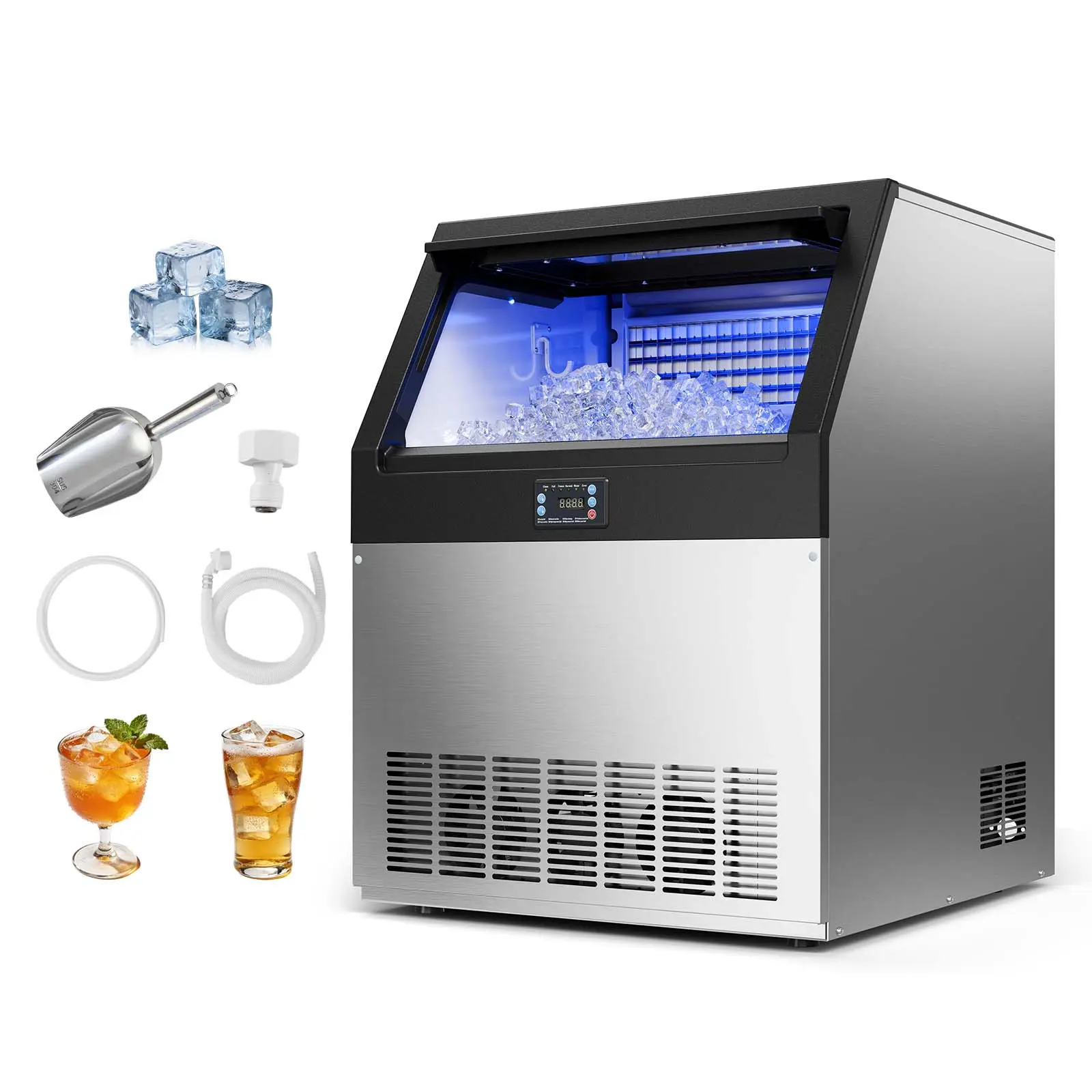 【Summerfinds】VEVOR Commercial Ice Maker Machine, 300 lbs/24h with 85 lbs Storage Capacity, Built-in/Freestanding/Under Counter, Stainless Steel Ice Maker with LED Display & Self-Cleaning, for Home Bar Restaurant