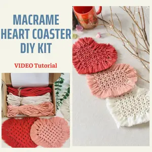 1 3pcs Heart Coaster Set Handwoven DIY Craft Kit Valentine's Day Decoration Beginner Friendly Gift for Craft Enthusiasts Kitchen Tableware