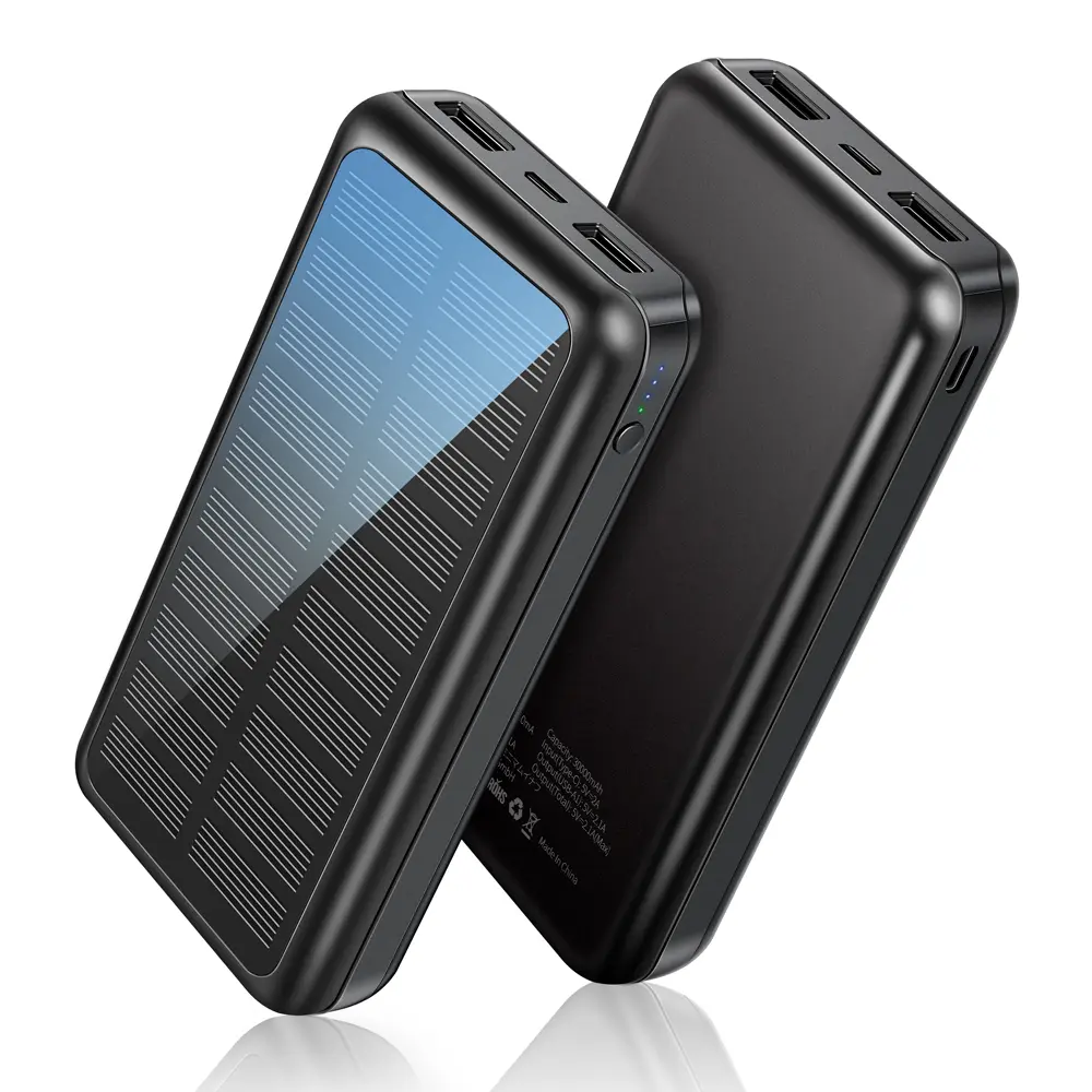 RETMSR 30000mAh High-Power Solar Portable Rechargeable Battery Power Bank - Dual USB-C Fast Charging, Travel Battery Pack for Smartphones, Mobile/Digital Devices, Off-Grid Accessories (Black)