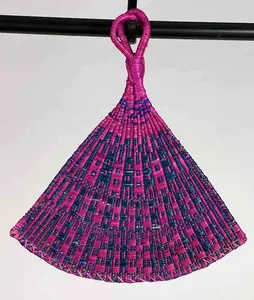 Raffia Hand Fan Accessory Handwoven in Togo - Magenta & Blue
