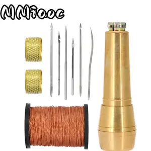  6pcs Canvas Leather Sewing Awl Needle with Alloy Handle, Cord Thread And 2pcs Thimble for Handmade Leather Sewing Tools Shoe And Leather Repair Repairing Tents Ergonomic Grip for Precision Sewing,