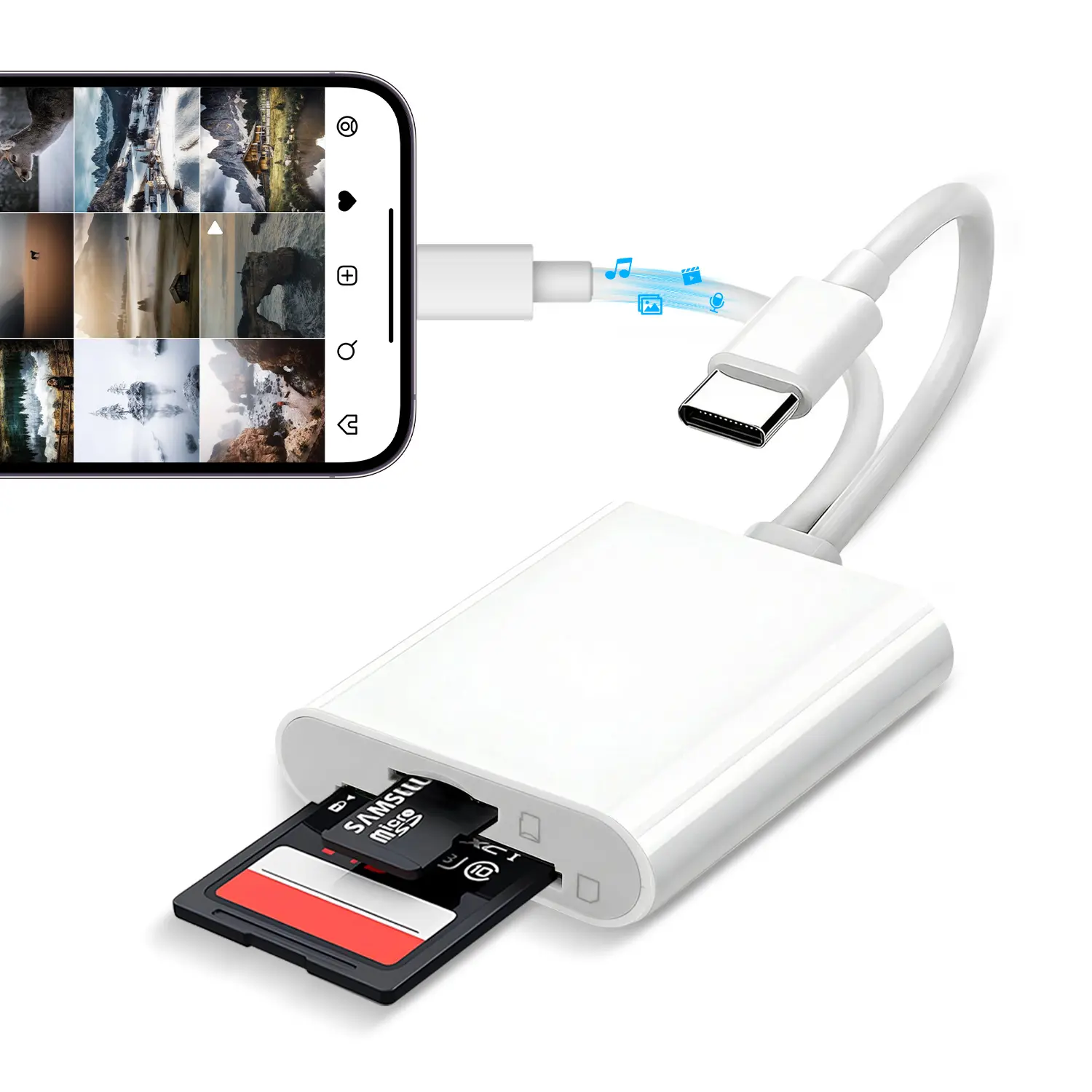 2 In 1 SD Card Reader, 1 Count Portable Type-C Card Reader, Dual Slots Memory Card Reader for Game, Computer Memory Card Readers, Plug & Play Reader, SD Card Reader USB C, Media Card Reader, Suitable for SD/TF/Micro SD, BackToSchool