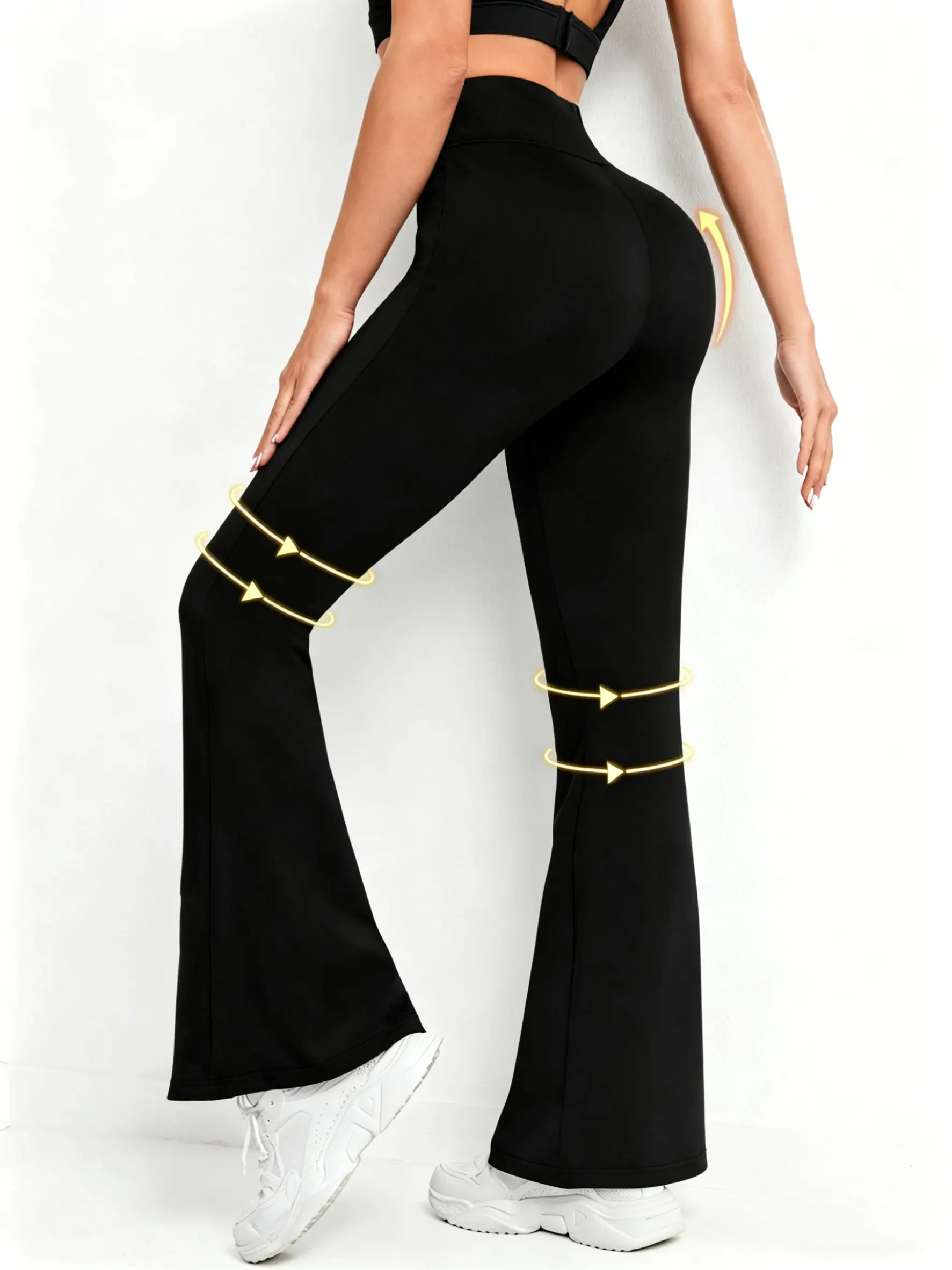 Women's High Waisted Solid Black Flared Leggings with Deep Side Pockets, Wide Leg Bell Bottom Yoga Pants for Workout, Jogging, Hiking, Office, Daily Wear