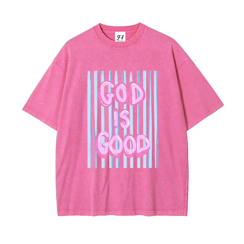 Women's Plus-Size Casual Streetwear Washed Cotton T-Shirt - God is Good Graphic, Lightweight, Breathable, Comfortable Good Graphic Tees for Daily Wear, Plussize, Loose, Women's Clothes, Graphic Tees Women