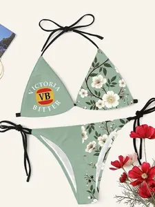 Victoria Bitter Tropical Flowers Drinking Triangle Bikini Set U2K GLJ