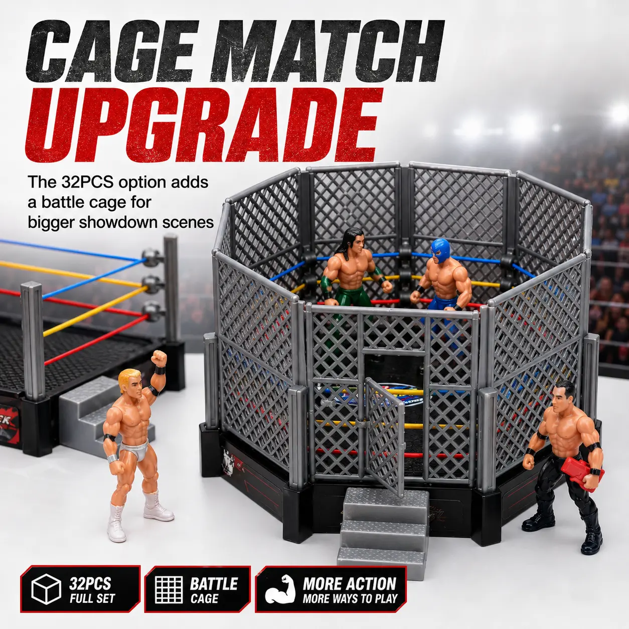 Hexagon Wrestling Ring Playset with 12 Action Figures, Toy Set with Accessories, Mini Wrestling Battle Game for Kids
