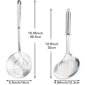2 Pack Stainless Steel Spider Strainer Skimmer Ladle for Cooking and Frying, Kitchen Utensils Wire Strainer Pasta Spoon Hanging Quick Straining