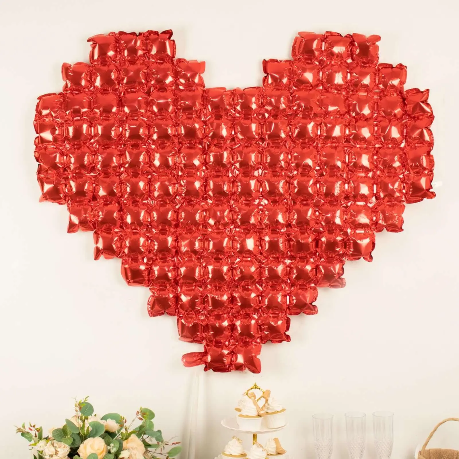 41"x36" Metallic Red Giant Heart Mylar Foil Quilt, Balloon Arch Backdrop, Backdrop Banner, Festive Party Supplies for Christmas, Graduations, Baby Shower