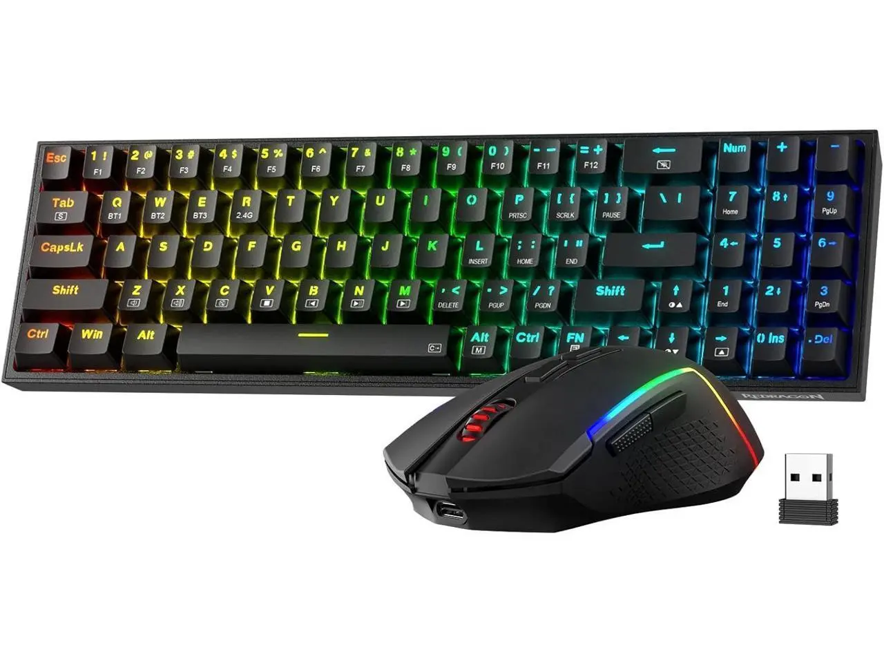 Redragon S136 Gaming Keyboard & Mouse Combo, 75% K628 Tri-Mode Wireless RGB Mechanical Keyboard and 7200 DPI Wireless Gaming Mouse Bundle, Convenient Shared Dongle