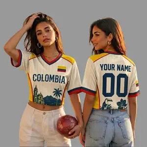 Personalized Name & Number Colombia Football Jersey, White Game Day Shirt, Matching Sports Fan Gift, Custom Crop Top Style