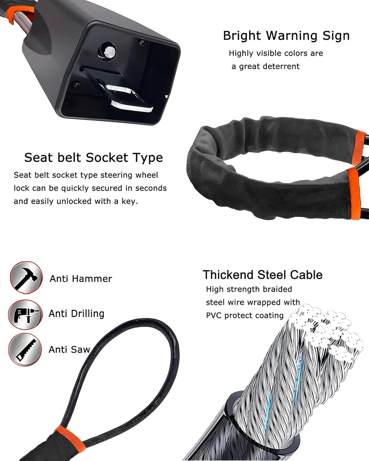 Car Steering Wheel Lock, 2 Pack Anti Theft Car Device with Max 17” Locking Length, Thickened Steel Wire, and Fine Stitched Edges, 3 Keys Included, Easy to Store, Fits Most Vehicles, SUVs Car Steering Wheel Lock, 2 Pack Anti Theft Car Device with Max 17” Locking Length, Thickened Steel Wire, and Fine Stitched Edges, 3 Keys Included, Easy to Store, Fits Most Vehicles, SUVs