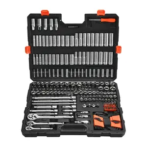 Complete 225-Piece Socket Set With 3/8, 1/4, And 1/2-Inch Drive Sockets And Ratchet, SAE And Metric, Deep And Shallow Sockets, Mechanic Tool Kit With Bits, Accessories, Storage Case, CR-V Alloy Steel For Auto Repair