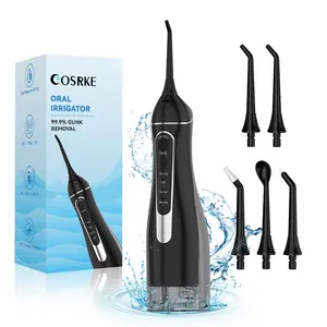 Portable Water Dental Flosser Cordless Teeth Pick: Oral Irrigator 300ML for Teeth Cleaning, Rechargeable Travel Irrigation Cleaner IPX7 Waterproof Electric Flossing Machine C260 Black