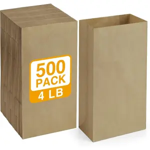 500 Pack #4 Standard Lunch Bags,  Brown  Paper Lunch Sacks Bulk for Snacks, Sandwich, Crafts, Party Favor Paper Bags 4 lb Capacity