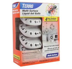 TERRO T334B Indoor Multi-Surface Liquid Ant Bait and Ant Killer - 4 Discreet Ant Bait Stations - Kills Common Household Ants