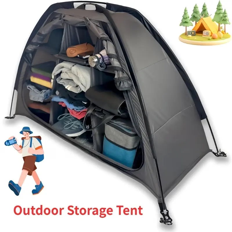 Foldable Outdoor Storage Cabinet – 9-Compartment Multi-Tier Shelf Unit – Dustproof Portable Organizer for Camping, Gatherings, Hiking & Home Balcony Storage Essentials