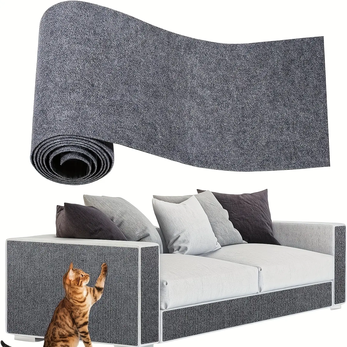 Art Deco Classic Cat Scratch Protector Pad - Solid, Stain Resistant, Tough for Daily Use, Trimmable Edge, Peel & Stick Nano Tape, Non-Slip, Detachable Repositionable, Waterproof, Furniture/Door Edge Guard (Customizable Size/Shape), Fully Trimmable