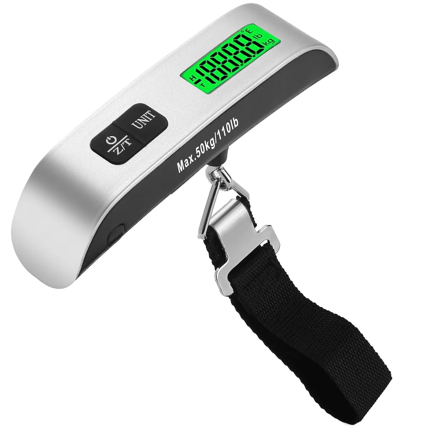 Electronic luggage scale, 110 lb travel suitcase scale with backlit LCD display, 4 unit switching options, portable hanging luggage scale suitable for suitcases, backpacks, and parcels