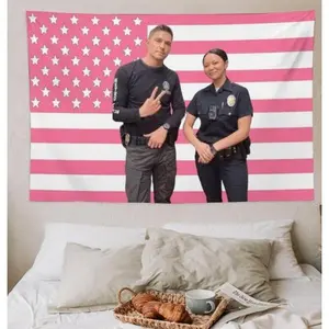 Lucy Chen The Rookie Pink American Flags Tapestry Tim Bradford For Tapestry Wall Decor, Indoor Wall Tapestries, Room Decor, One Side Polyester Wall Flag Decorative Light