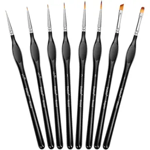 8 pcs Miniature Detail Paint Brushes Set Precision Round Filbert & Angular Brushes for Miniature Model Painting Watercolor & Figurines Fine Tip Artist Brush Kit with Ergonomic Handle Black