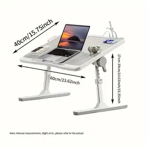 Laptop Bed Table - Adjustable Height, Foldable With USB Charging Port, Handle, Card Slot & Drawer - For Students & Remote Workers - Perfect for Dormitory, Bedside & Home Office