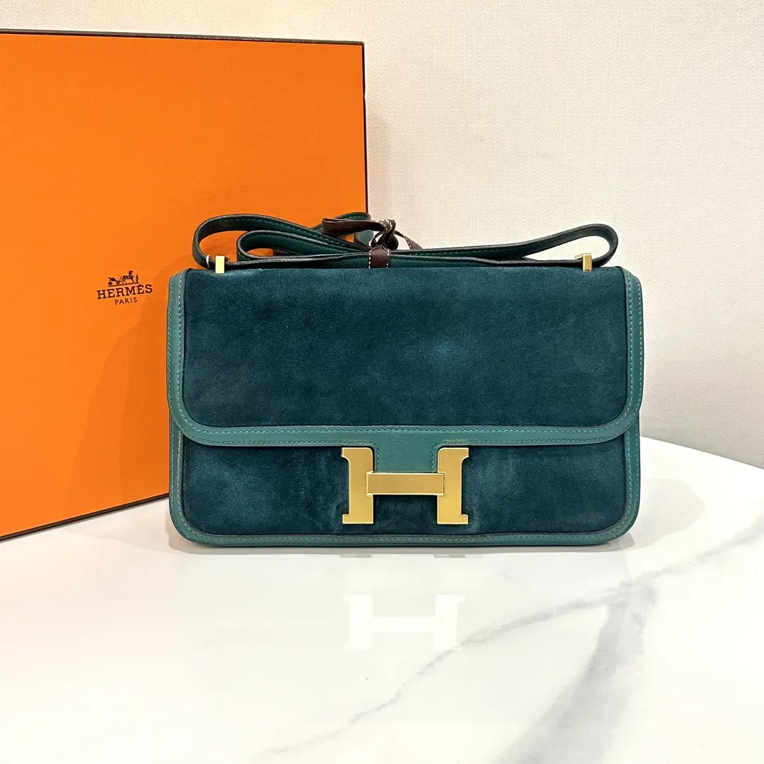 Pre-owned HERMÈS Hermes Constance Elan Bag Doblis Suede Entrupy Classic Design with Gold Hardware